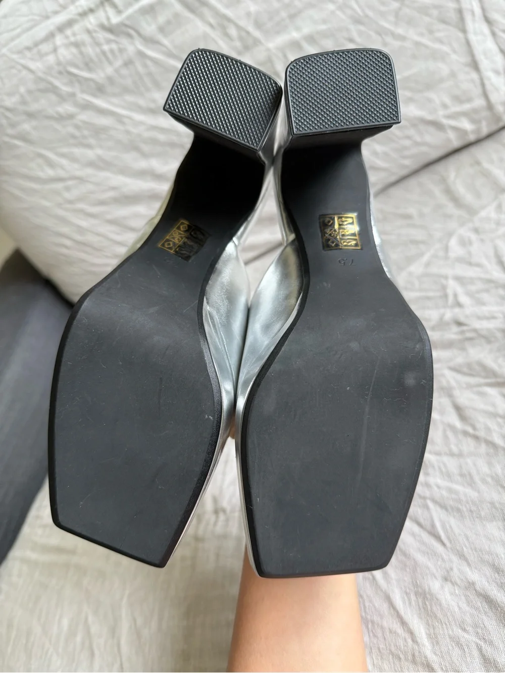 Jeffrey Campbell Silver Square-Toe Slide Heels